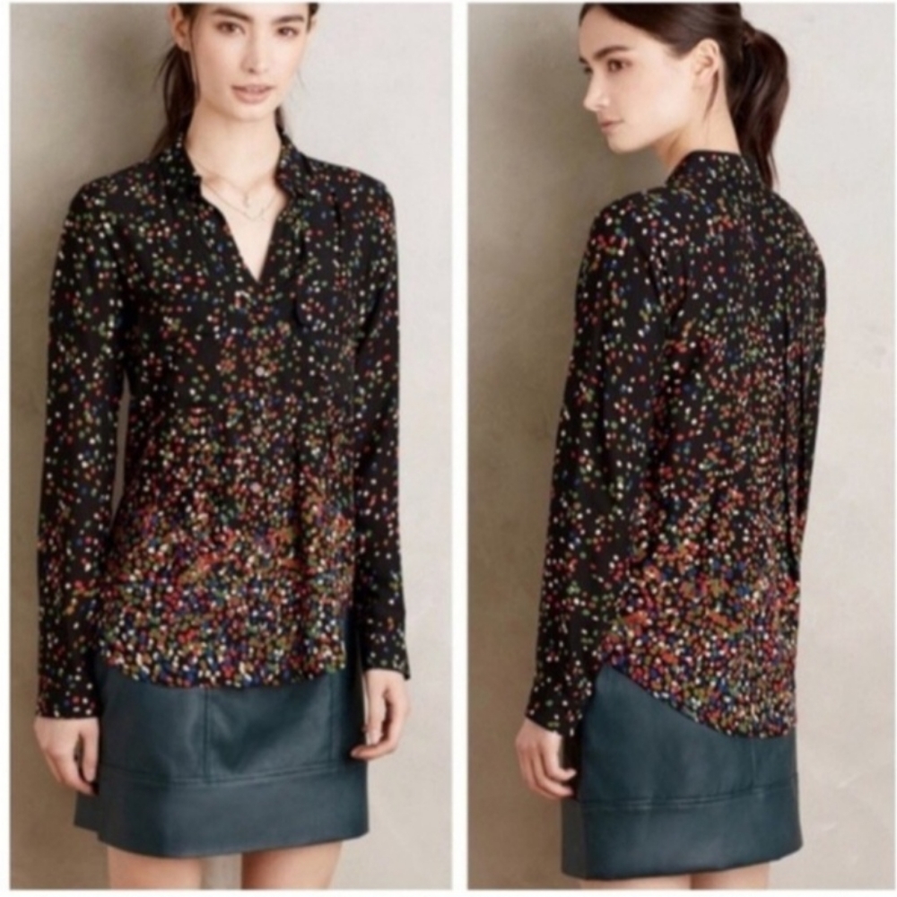Anthropologie Maeve NEW Wynwood Dot Long Sleeve Popover Blouse Size 2